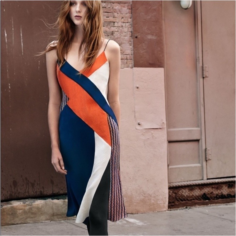 NWT Diane Von Furstenburg DVF Frederica Colorblock Sleeveless Slip Dress Size 8